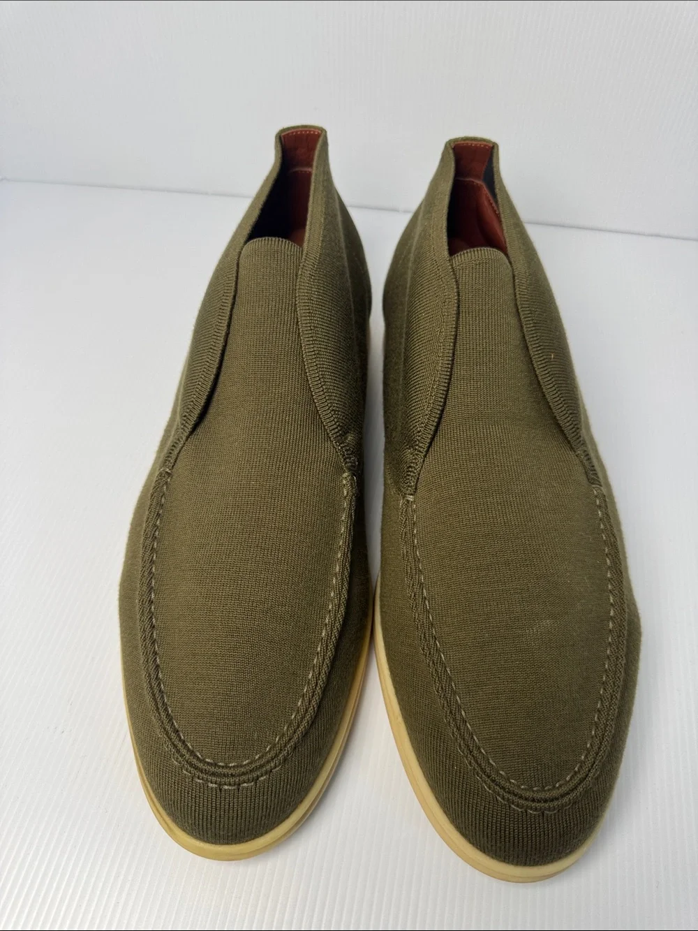 LORO PIANA Open Knitted Walk Ankle Boot Men's Dark Olive Green Wish Wool 44 / 11